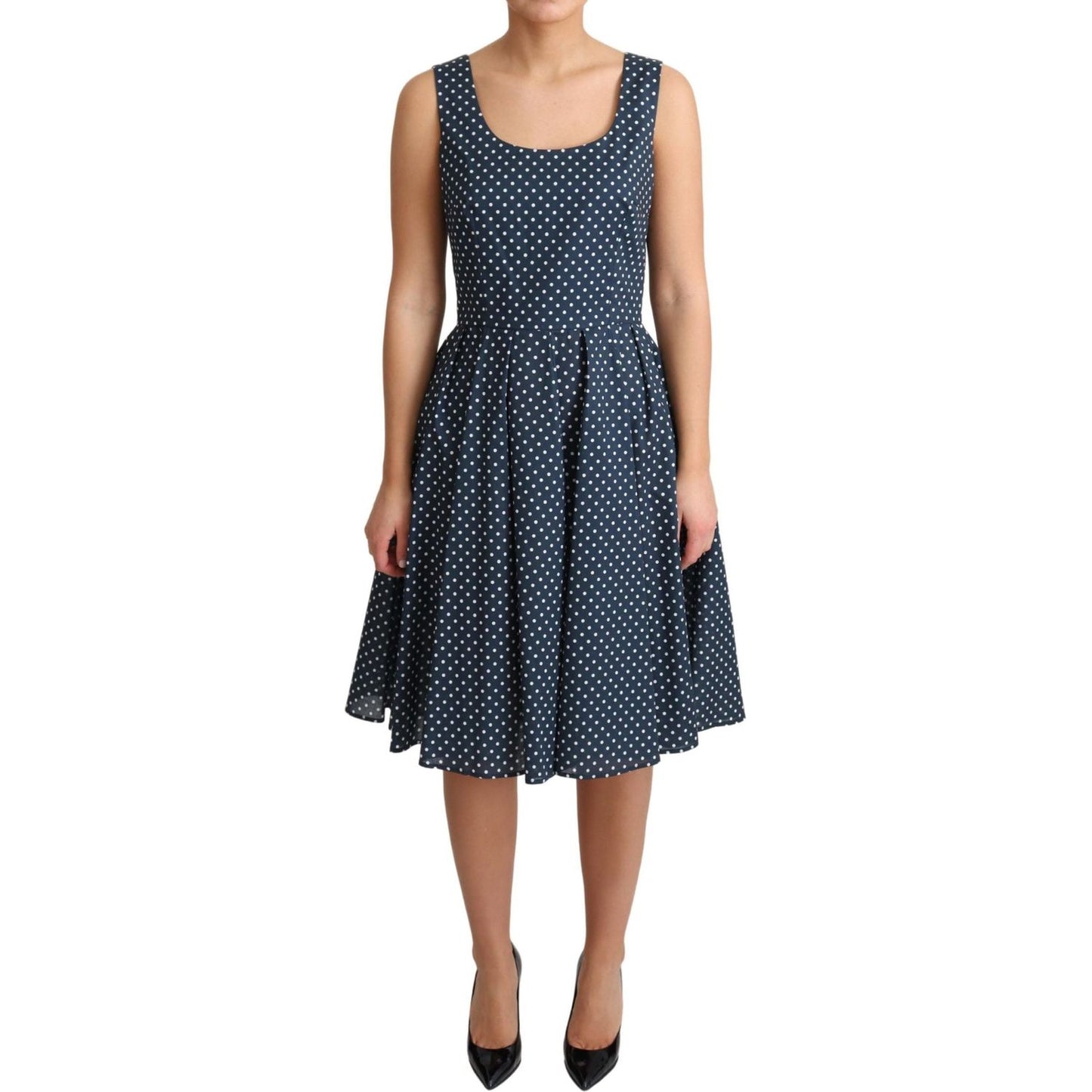 Dolce & Gabbana Blue Dotted Cotton A-Line Gown Dress DR2745-IT40