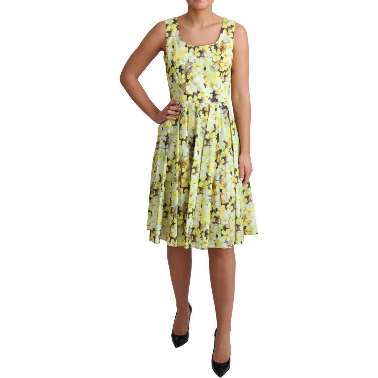 Dolce & Gabbana Yellow Floral Cotton Stretch Gown Dress DR2757-38