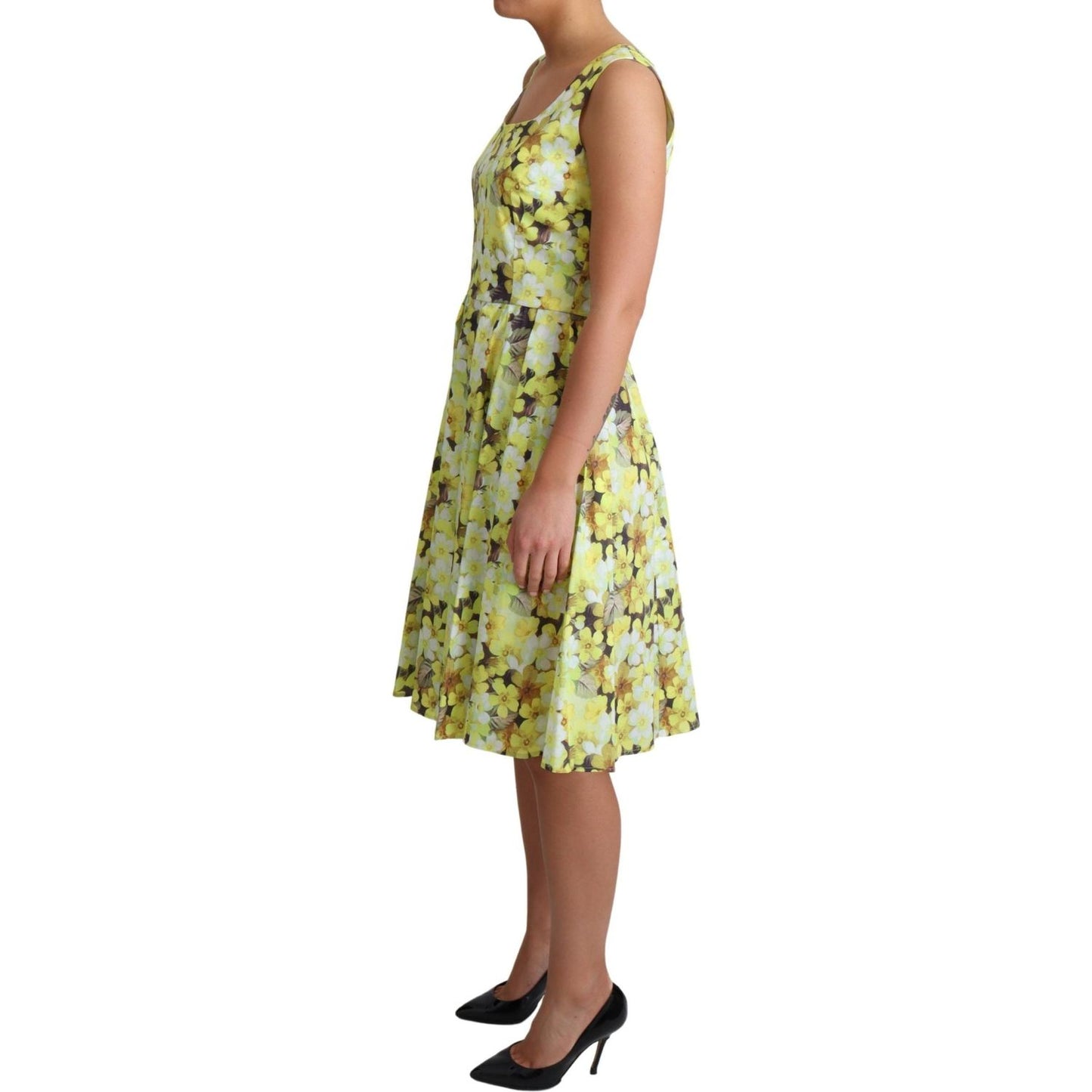 Dolce & Gabbana Yellow Floral Cotton Stretch Gown Dress DR2757-38