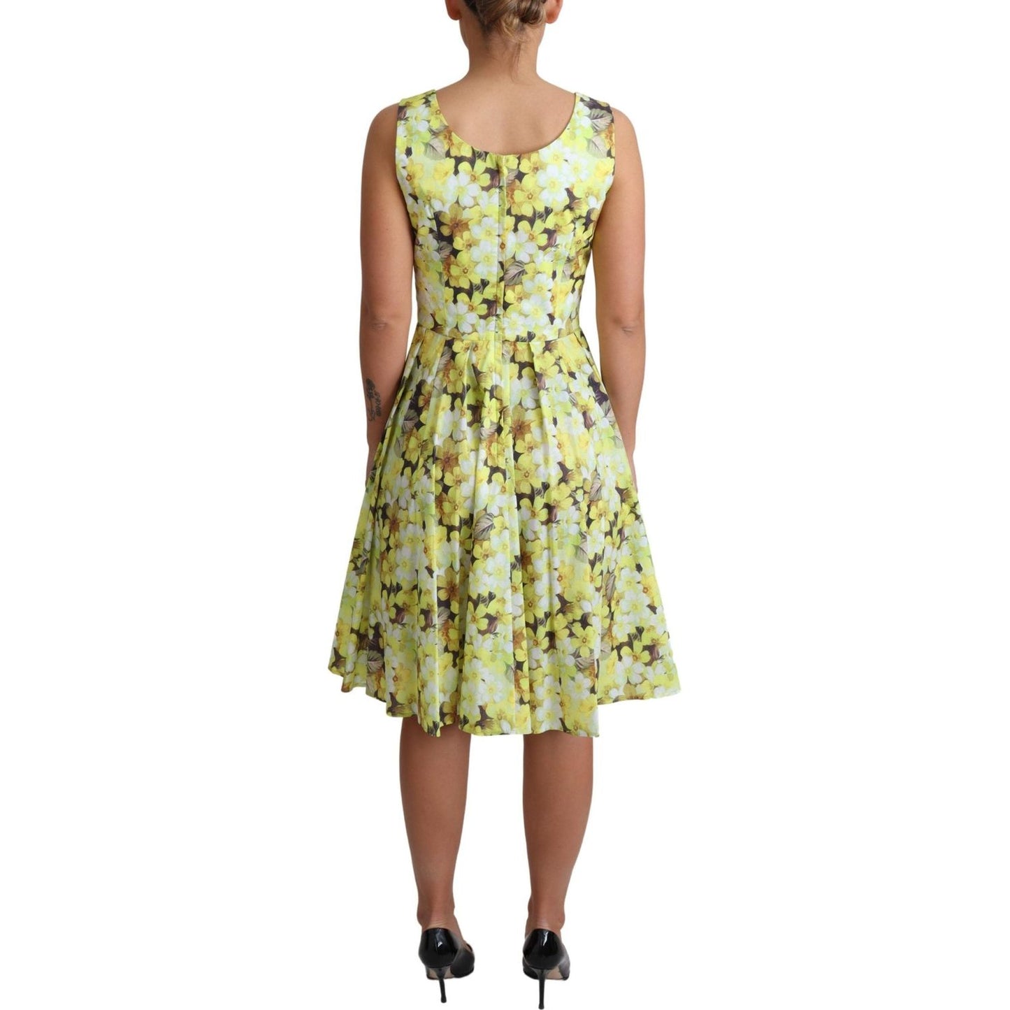 Dolce & Gabbana Yellow Floral Cotton Stretch Gown Dress DR2757-38