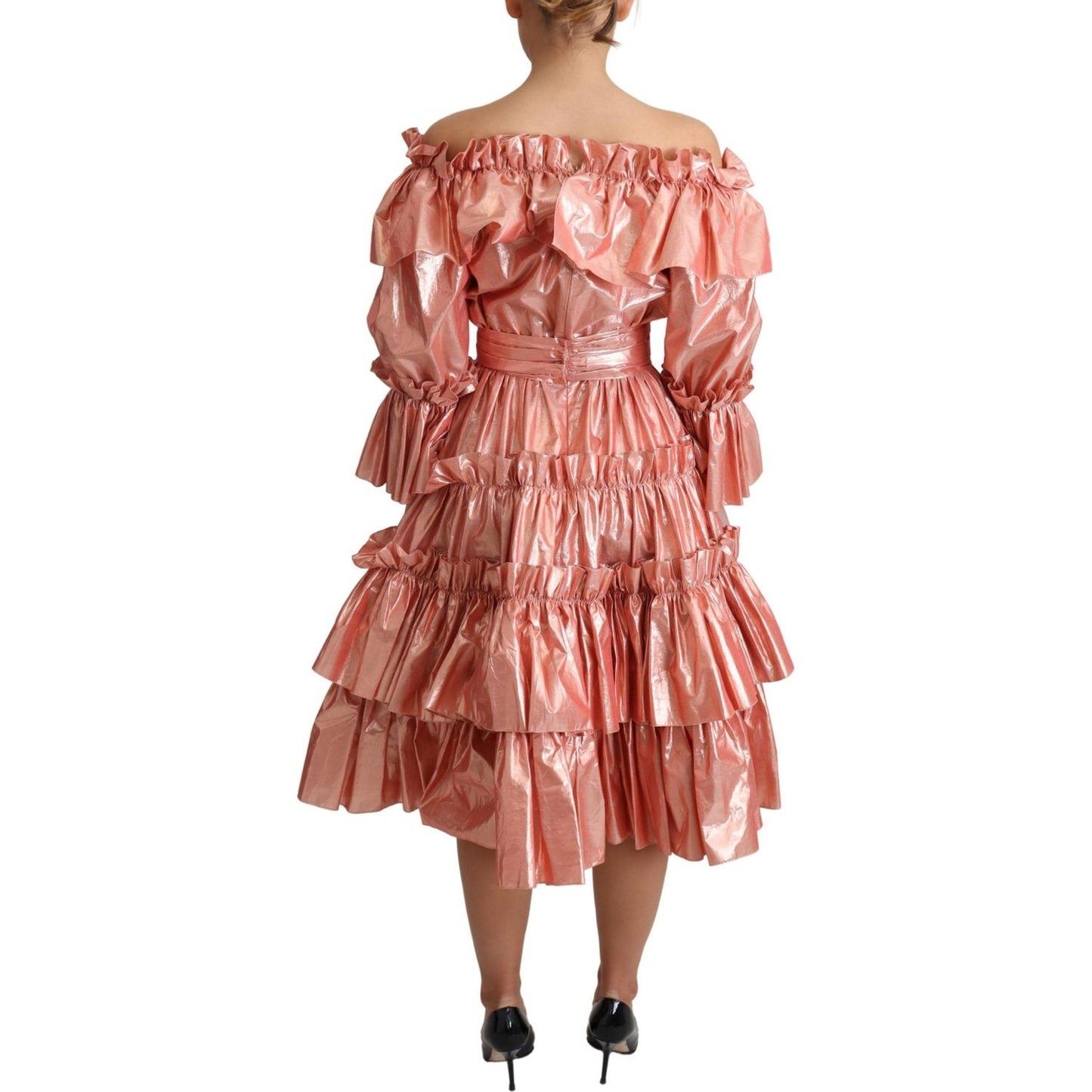 Dolce & Gabbana Pink Ruffled Dress Silk Cotton Gown Dress DR2796-36