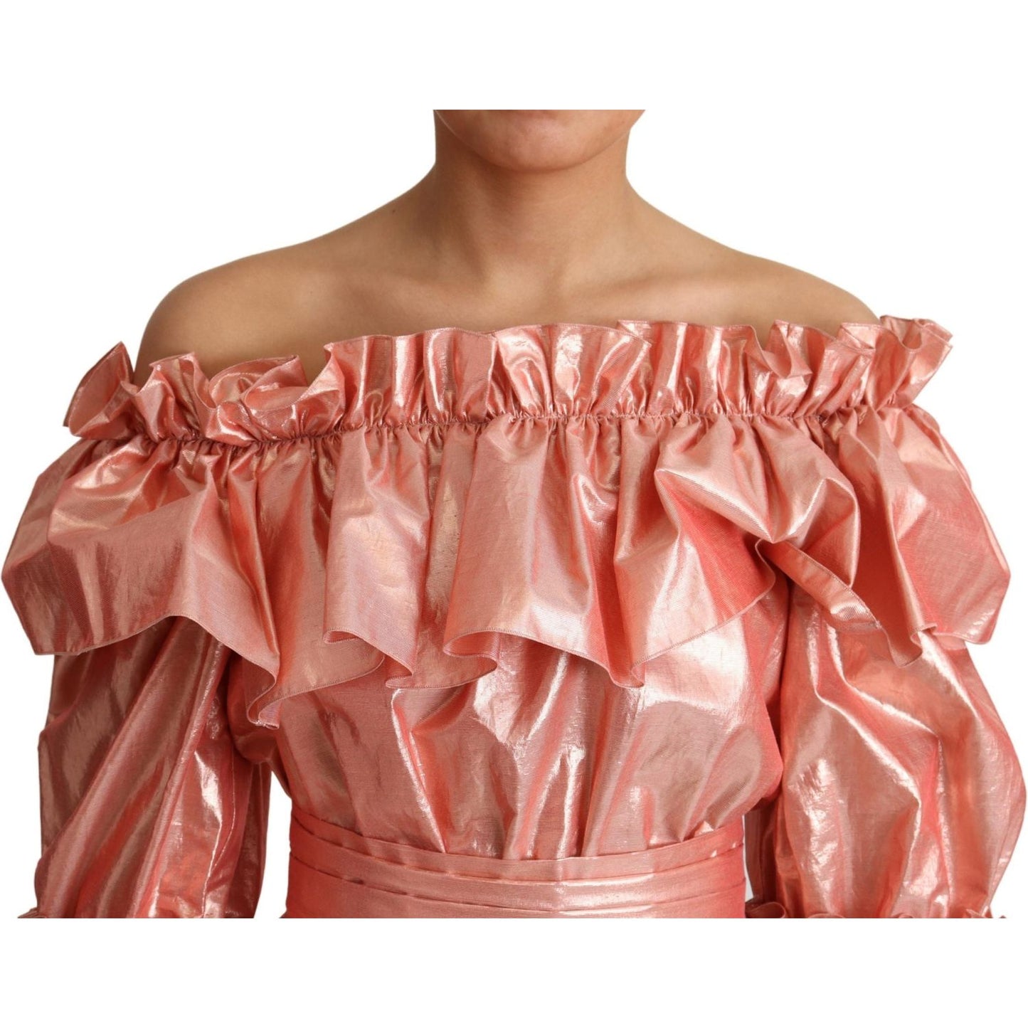 Dolce & Gabbana Pink Ruffled Dress Silk Cotton Gown Dress DR2796-36