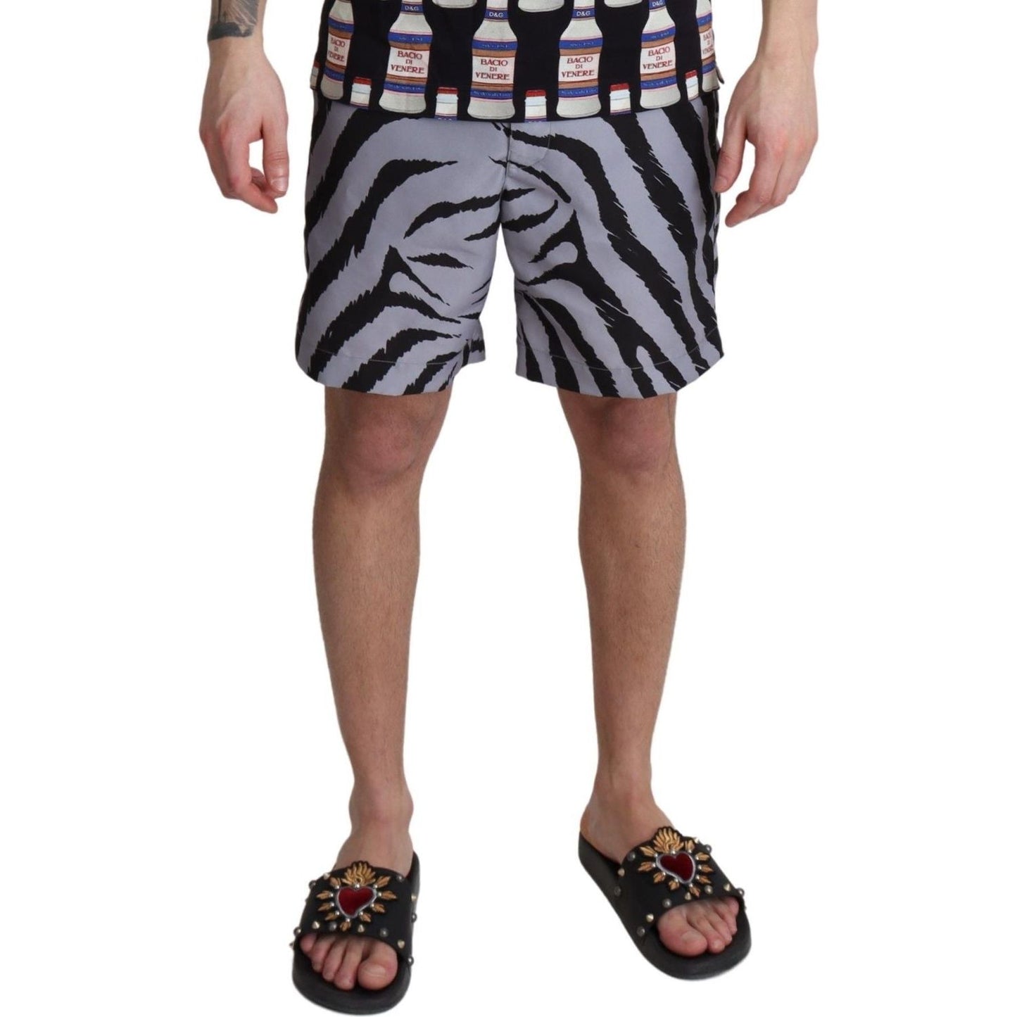 Dolce & Gabbana Gray Zebra Print Beachwear Shorts BIK1096-IT4