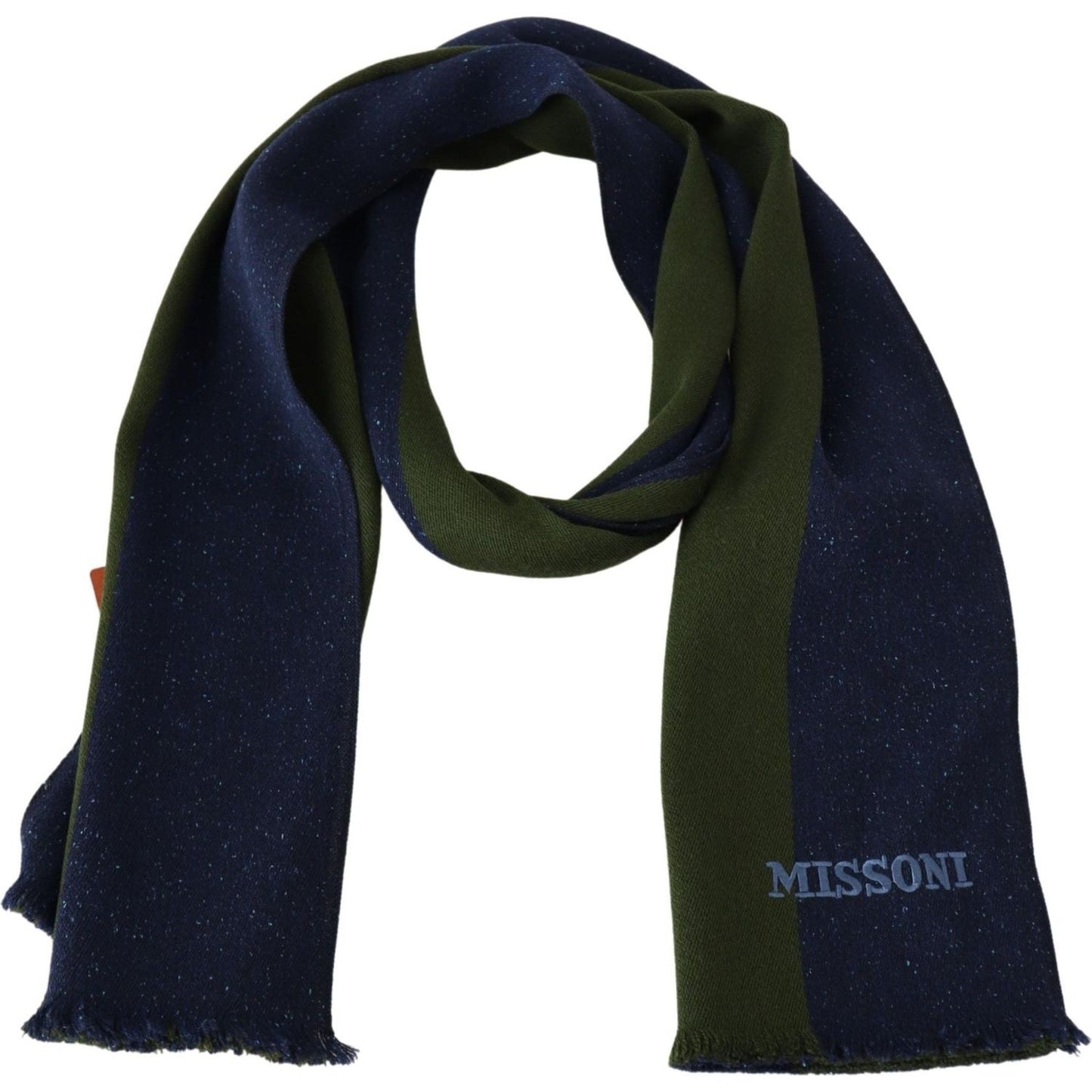 Missoni Green Striped Wool Unisex Neck Wrap Shawl Blue MS1949