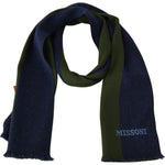 Missoni Green Striped Wool Unisex Neck Wrap Shawl Blue MS1949