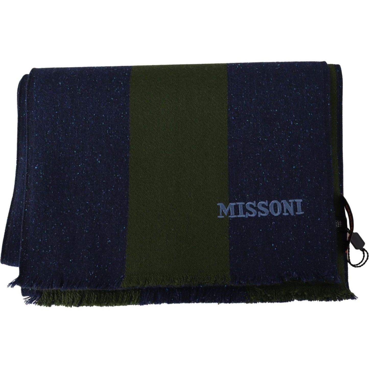 Missoni Green Striped Wool Unisex Neck Wrap Shawl Blue MS1949