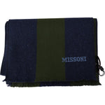 Missoni Green Striped Wool Unisex Neck Wrap Shawl Blue MS1949