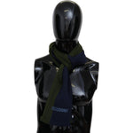 Missoni Green Striped Wool Unisex Neck Wrap Shawl Blue MS1949