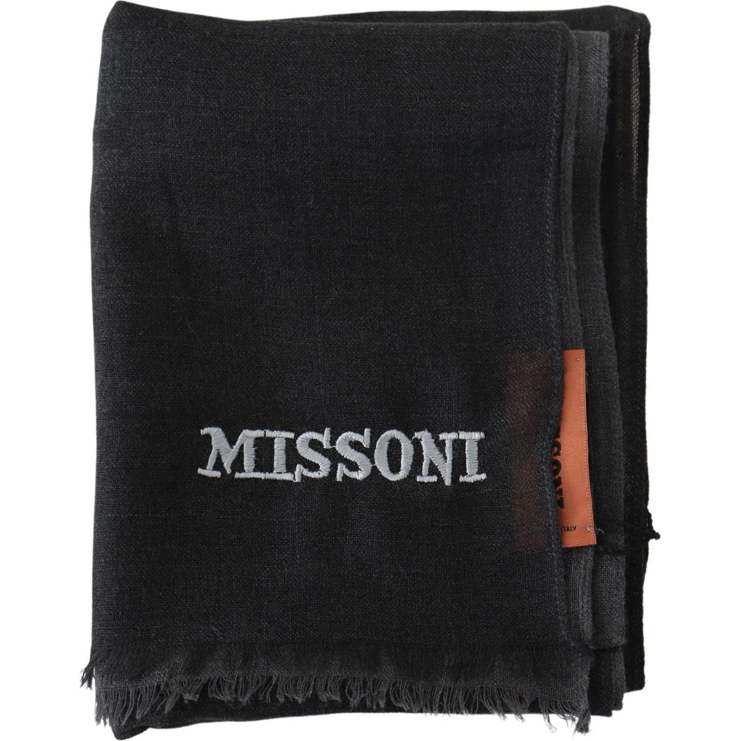 Missoni Black Wool Unisex Neck Wrap Shawl Fringes Logo Scarf MS1959BG
