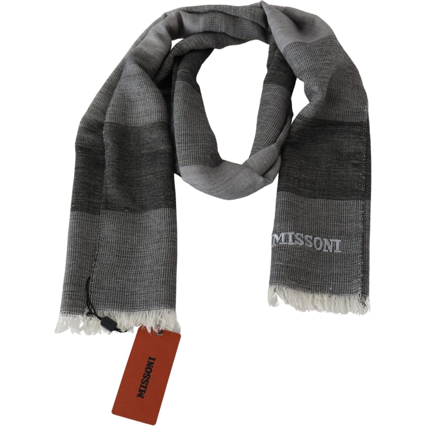 Missoni Gray Striped Wool Unisex Neck Wrap Fringes Scarf MS1968