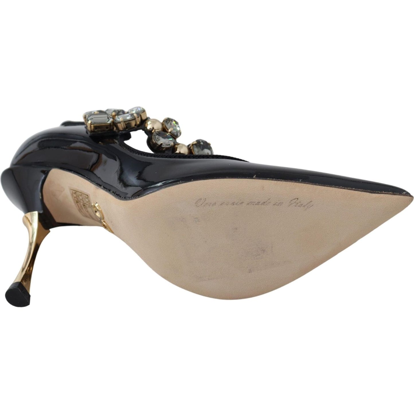 Dolce & Gabbana Black Leather Crystal Shoes Mary Jane Pumps LA8755-35