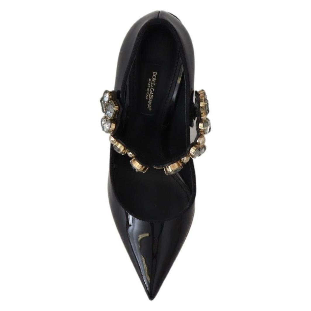 Dolce & Gabbana Black Leather Crystal Shoes Mary Jane Pumps LA8755-35