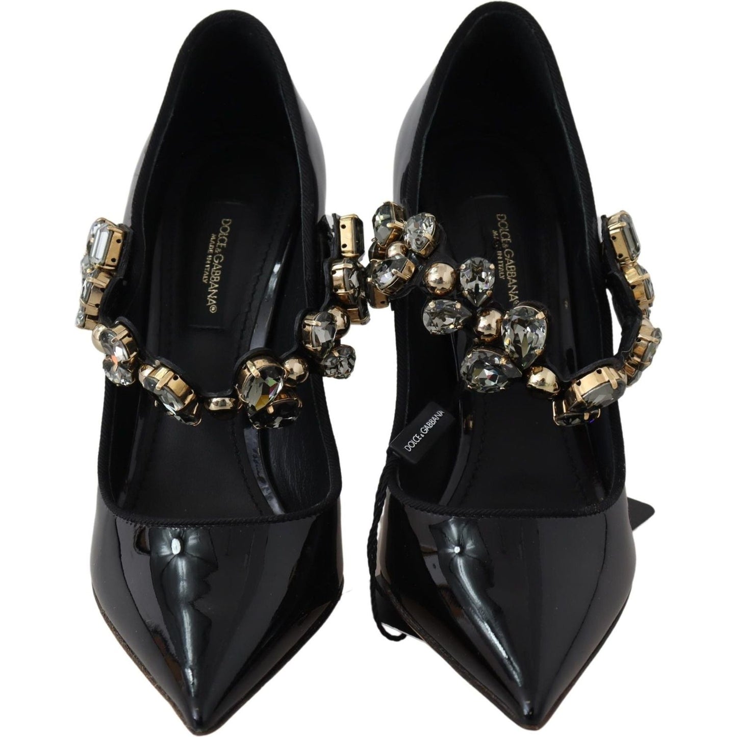 Dolce & Gabbana Black Leather Crystal Shoes Mary Jane Pumps LA8755-35
