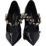 Dolce & Gabbana Black Leather Crystal Shoes Mary Jane Pumps LA8755-35