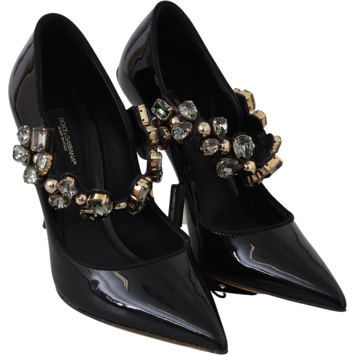 Dolce & Gabbana Black Leather Crystal Shoes Mary Jane Pumps LA8755-35