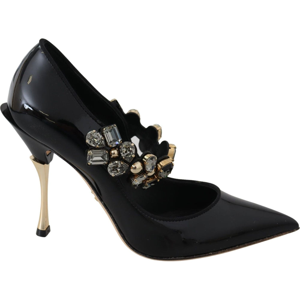 Dolce & Gabbana Black Leather Crystal Shoes Mary Jane Pumps LA8755-35