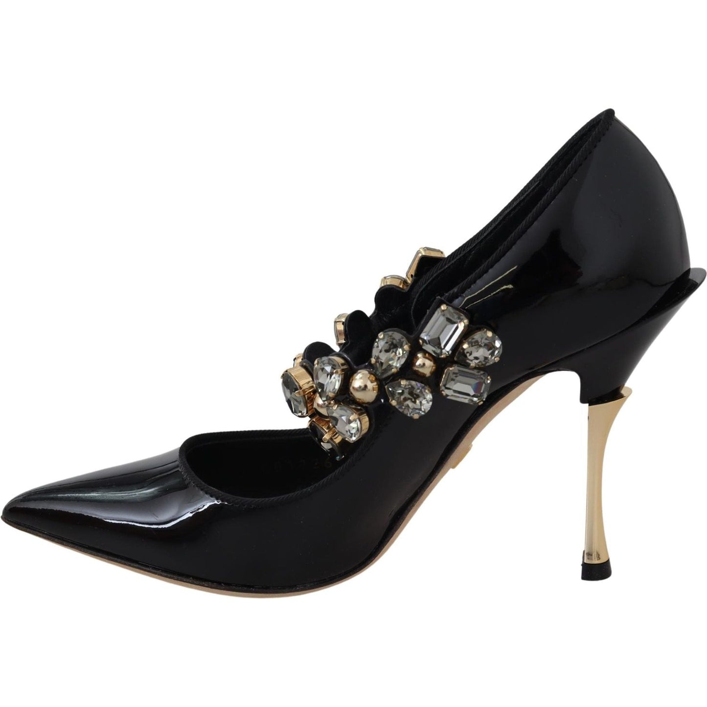 Dolce & Gabbana Black Leather Crystal Shoes Mary Jane Pumps LA8755-35