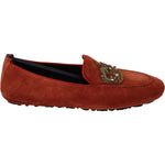 Dolce & Gabbana Orange Leather Crystal Crown Loafers Shoes MV3860-39