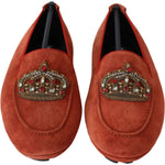 Dolce & Gabbana Orange Leather Crystal Crown Loafers Shoes MV3860-39