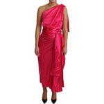 Dolce & Gabbana Dress Pink Fitted Cut One Shoulder Midi Dress DR2656-38