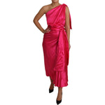 Dolce & Gabbana Dress Pink Fitted Cut One Shoulder Midi Dress DR2656-38
