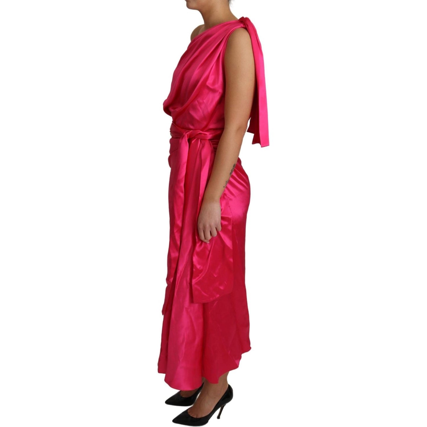Dolce & Gabbana Dress Pink Fitted Cut One Shoulder Midi Dress DR2656-38