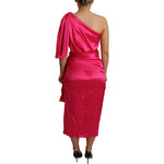 Dolce & Gabbana Dress Pink Fitted Cut One Shoulder Midi Dress DR2656-38