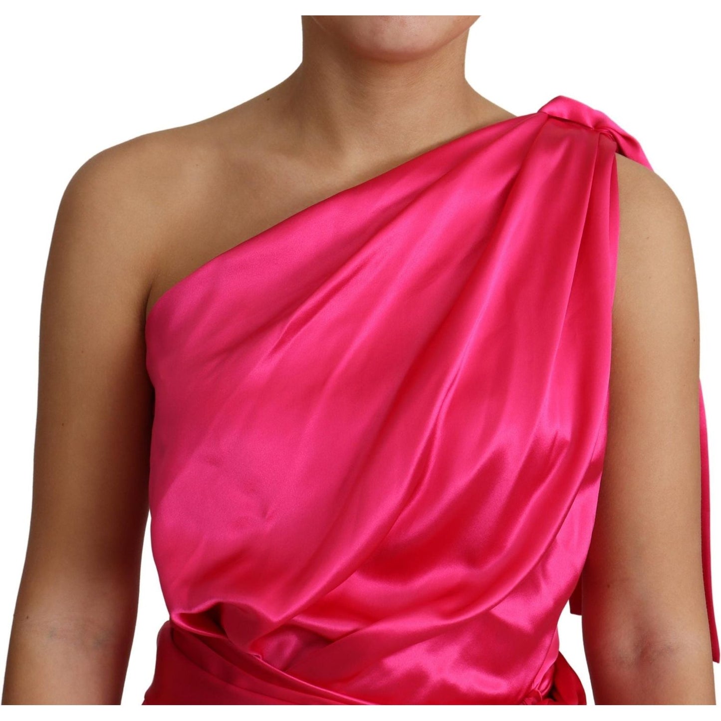 Dolce & Gabbana Dress Pink Fitted Cut One Shoulder Midi Dress DR2656-38