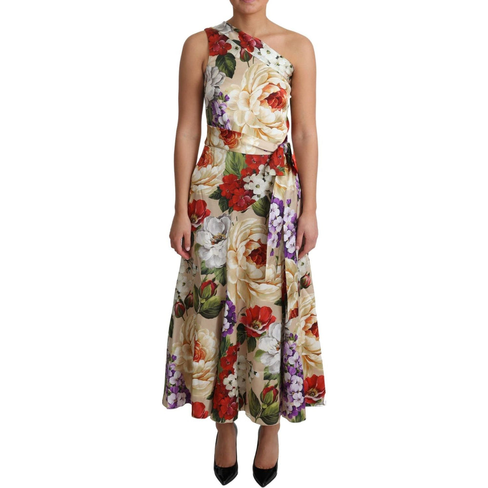 Dolce & Gabbana Print Silk Stretch One Shoulder Dress Floral DR28014- 50