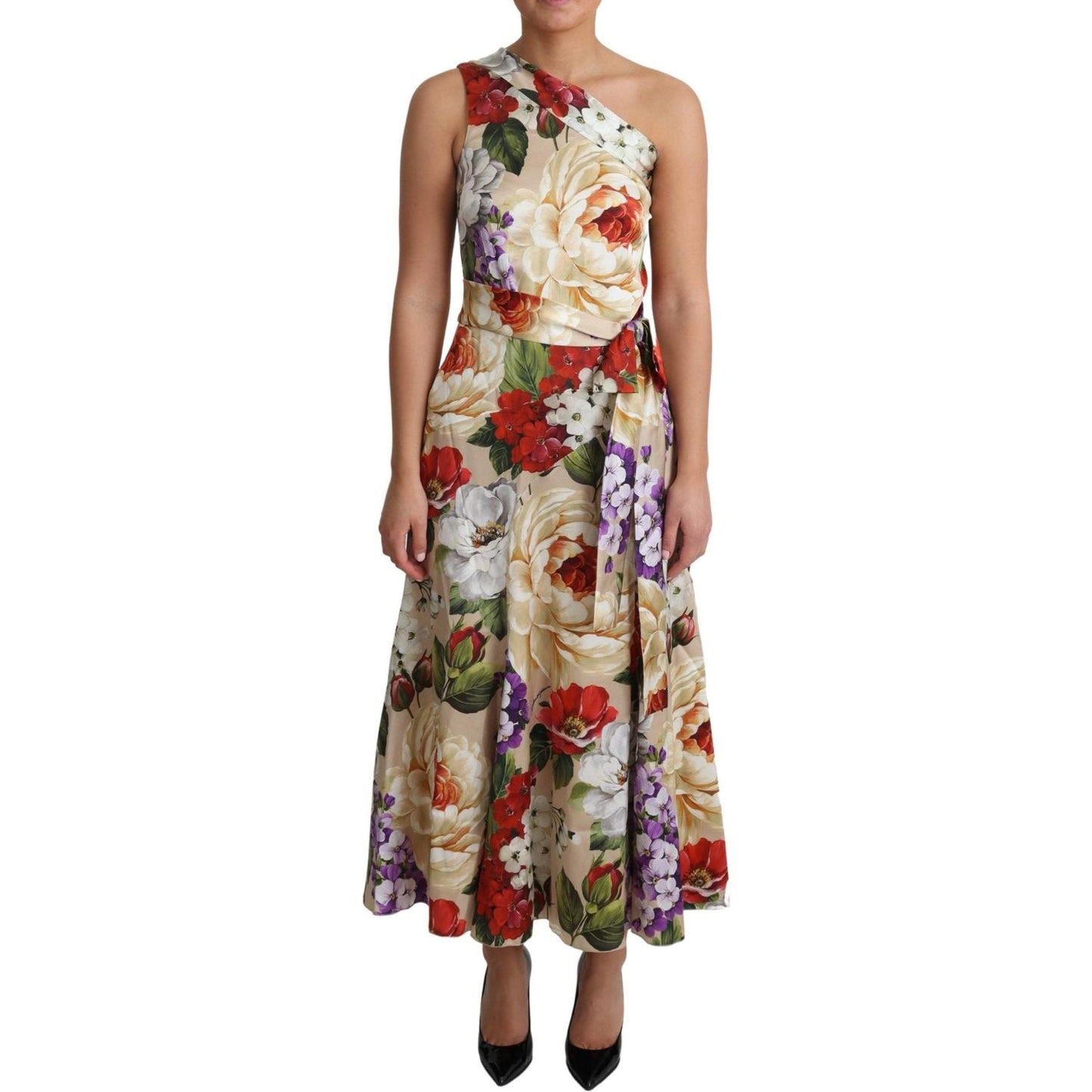 Dolce & Gabbana Print Silk Stretch One Shoulder Dress Floral DR28014- 50