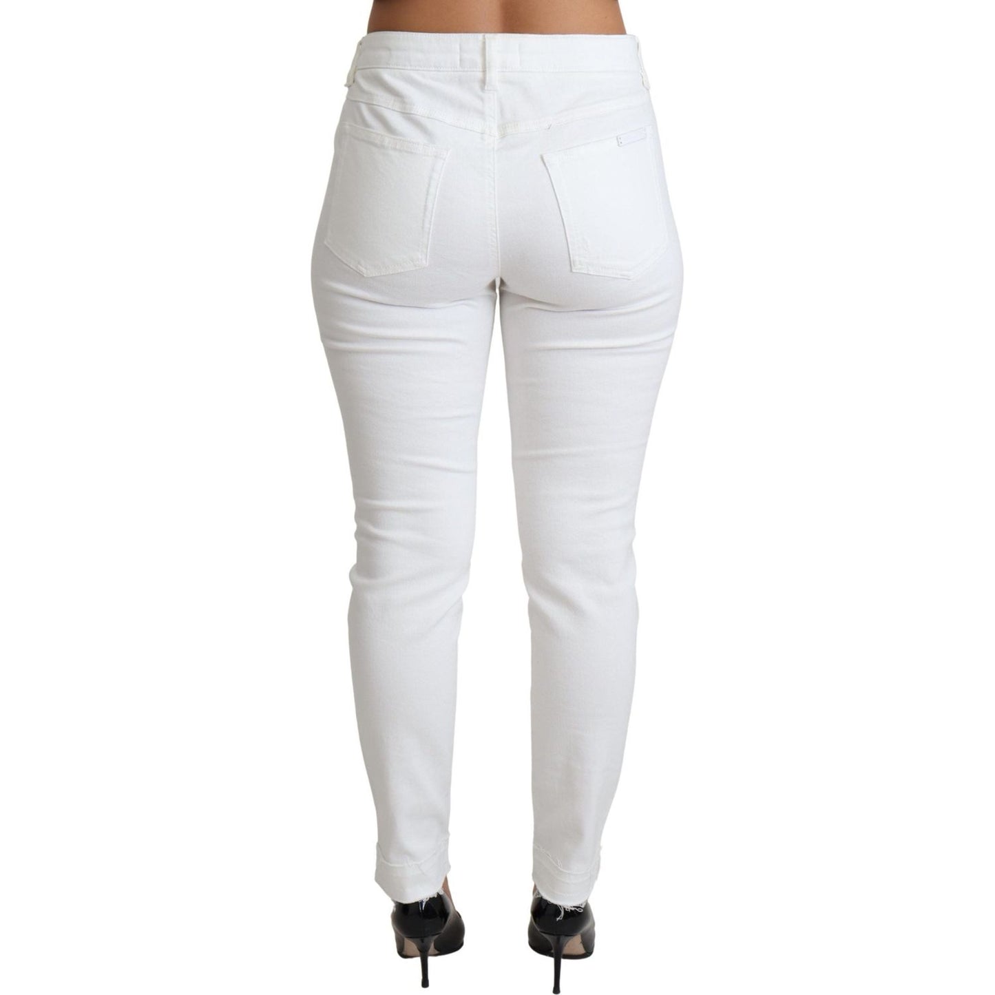 Dolce & Gabbana White Tattered Skinny Denim Cotton Stretch Jeans PAN71574-46