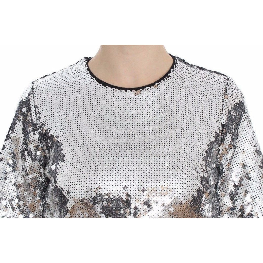 Dolce & Gabbana Silver Sequined Crewneck Blouse T-shirt Top SIG20502-40