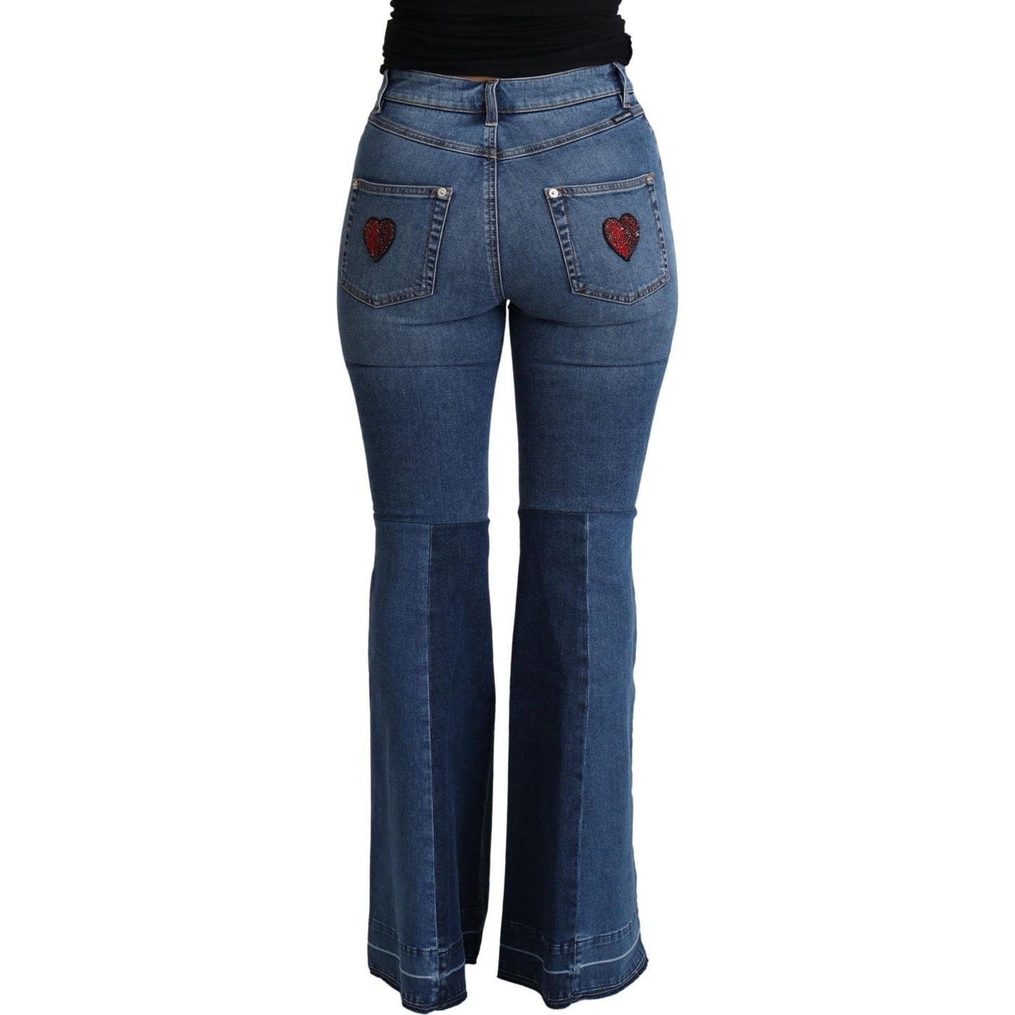 Dolce & Gabbana Blue Amore Patch Boot Cut Cotton Stretch Pant PAN71892-IT36