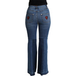 Dolce & Gabbana Blue Amore Patch Boot Cut Cotton Stretch Pant PAN71892-IT36
