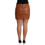 Dolce & Gabbana Brown Lambskin High Waist Mini Pleated Skirt SKI1499-42