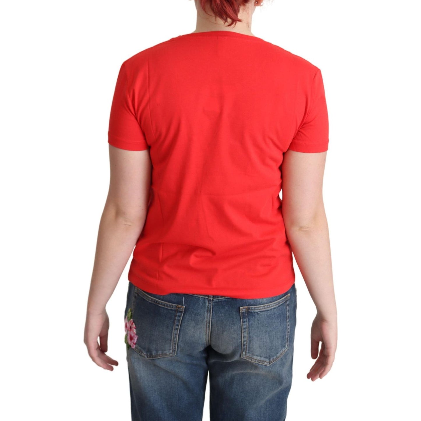Moschino Red Printed Cotton Short Sleeves Tops Blouse T-shirt TSH5062-40