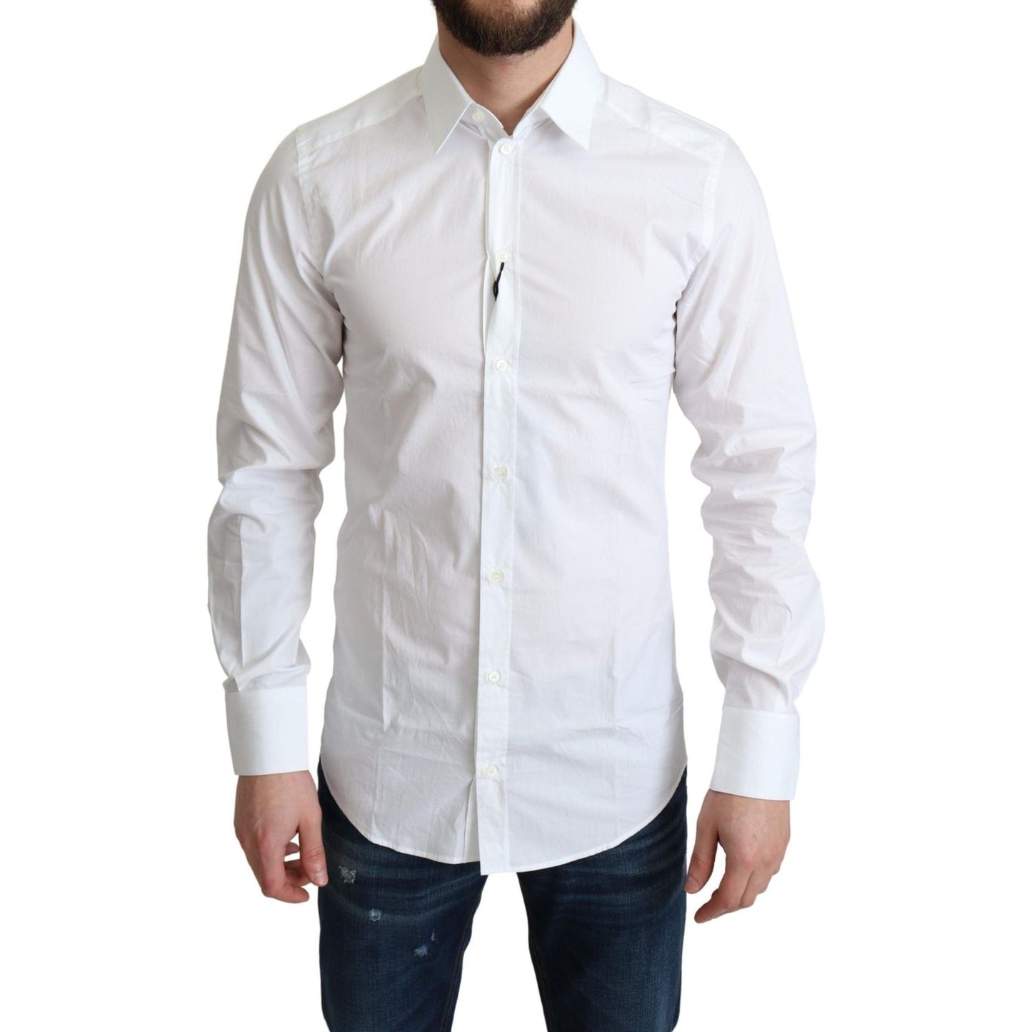 Dolce & Gabbana White Pure Cotton Men Dress Formal Shirt TSH5940 -IT37