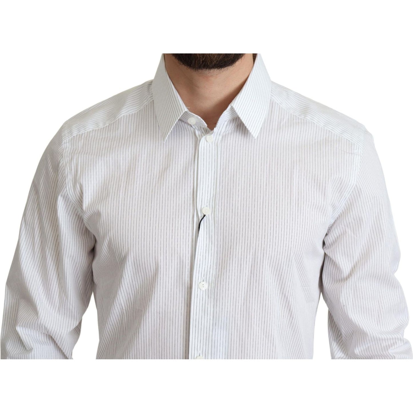 Dolce & Gabbana White Stripes Cotton Formal Dress Shirt TSH6174 -39