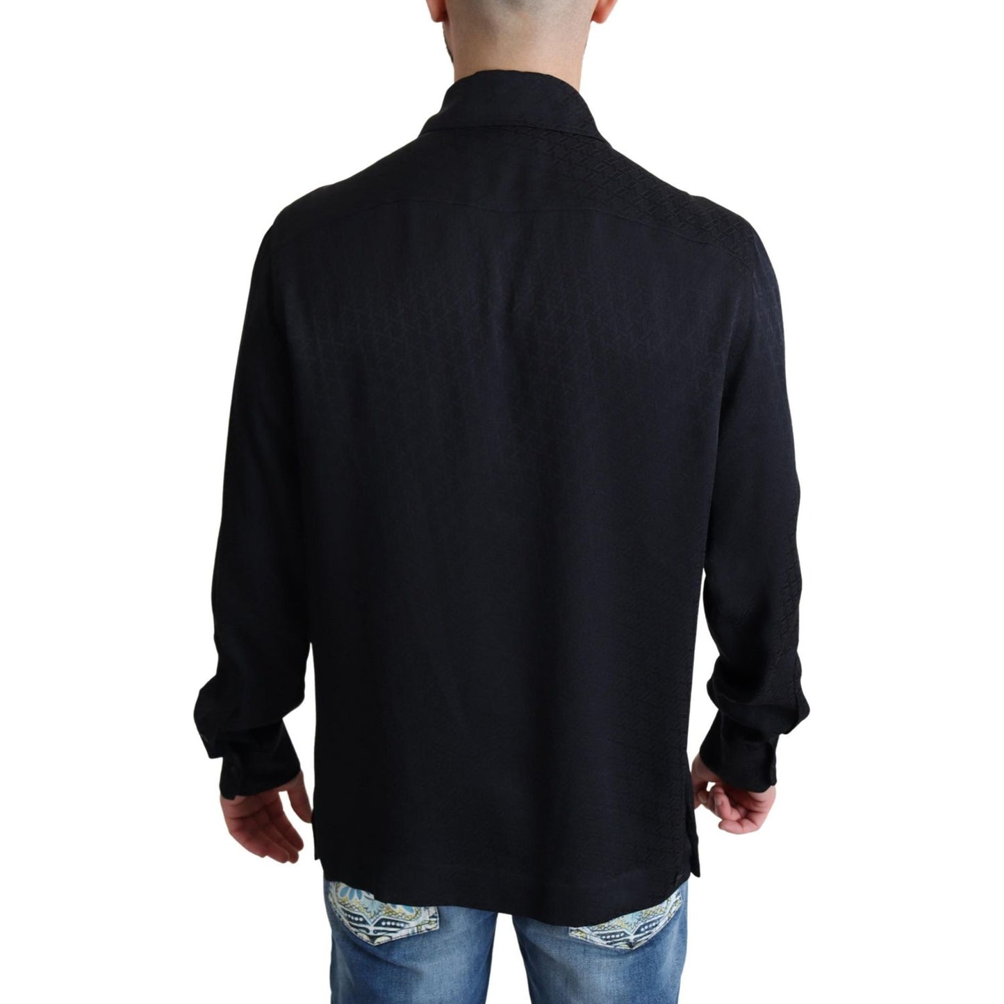 Dolce & Gabbana Black Jacquard Silk Casual Button Down Shirt TSH6176 -37