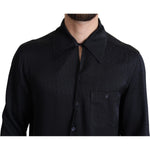 Dolce & Gabbana Black Jacquard Silk Casual Button Down Shirt TSH6176 -37