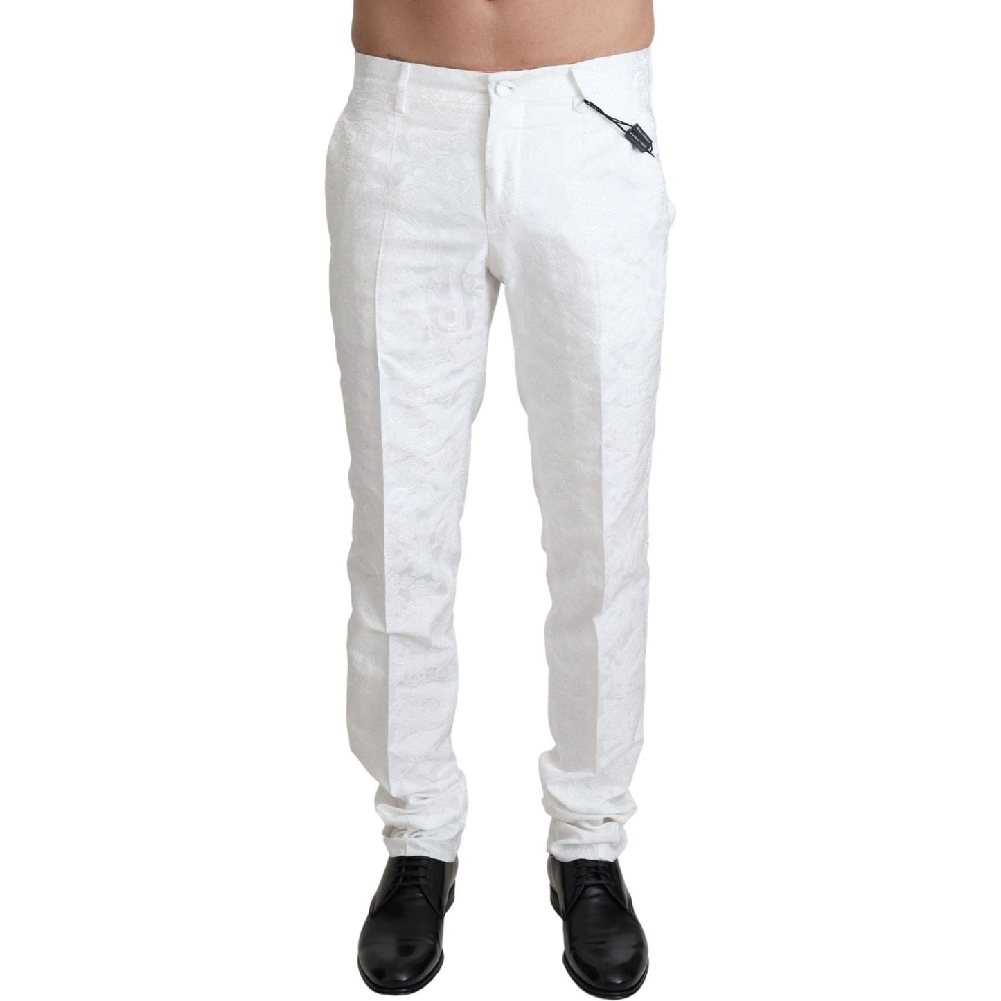 Dolce & Gabbana White Brocade Jaquard Dress Trouser Pants PAN71936-44