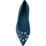 Dolce & Gabbana Blue Suede Crystals Loafers Flats Shoes LA9013-35