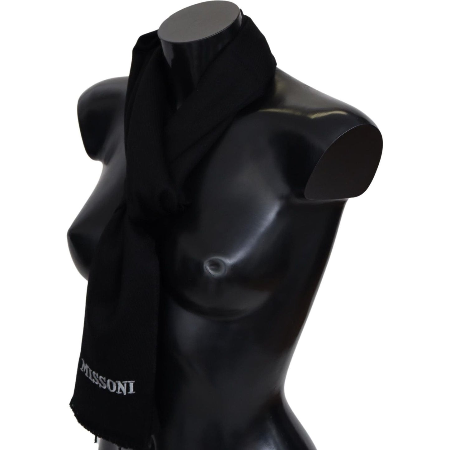 Missoni Black 100% Wool Unisex Neck Wrap Fringes Logo Scarf MS2115BG