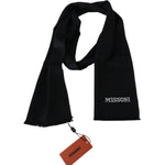 Missoni Black 100% Wool Unisex Neck Wrap Fringes Logo Scarf MS2115BG