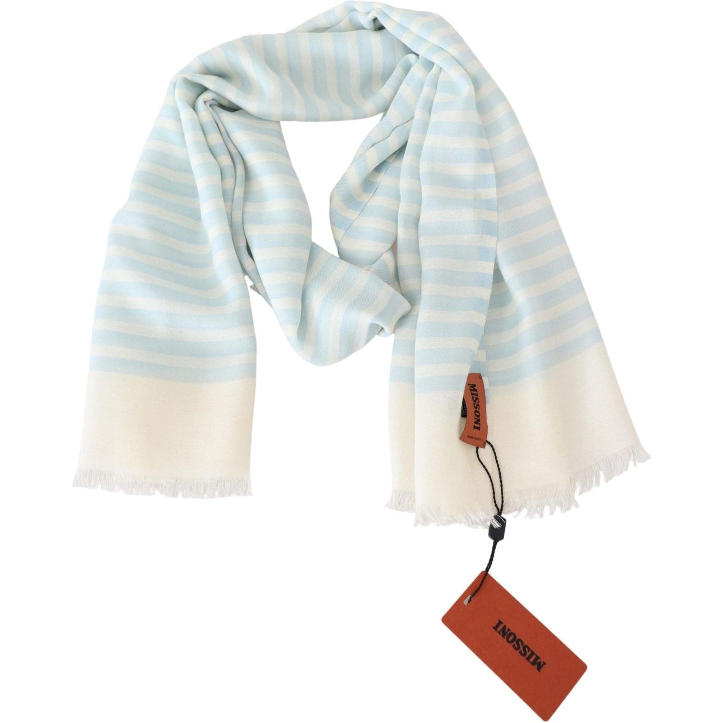 Missoni Blue White Lined Cashmere Unisex Wrap Scarf MS2061