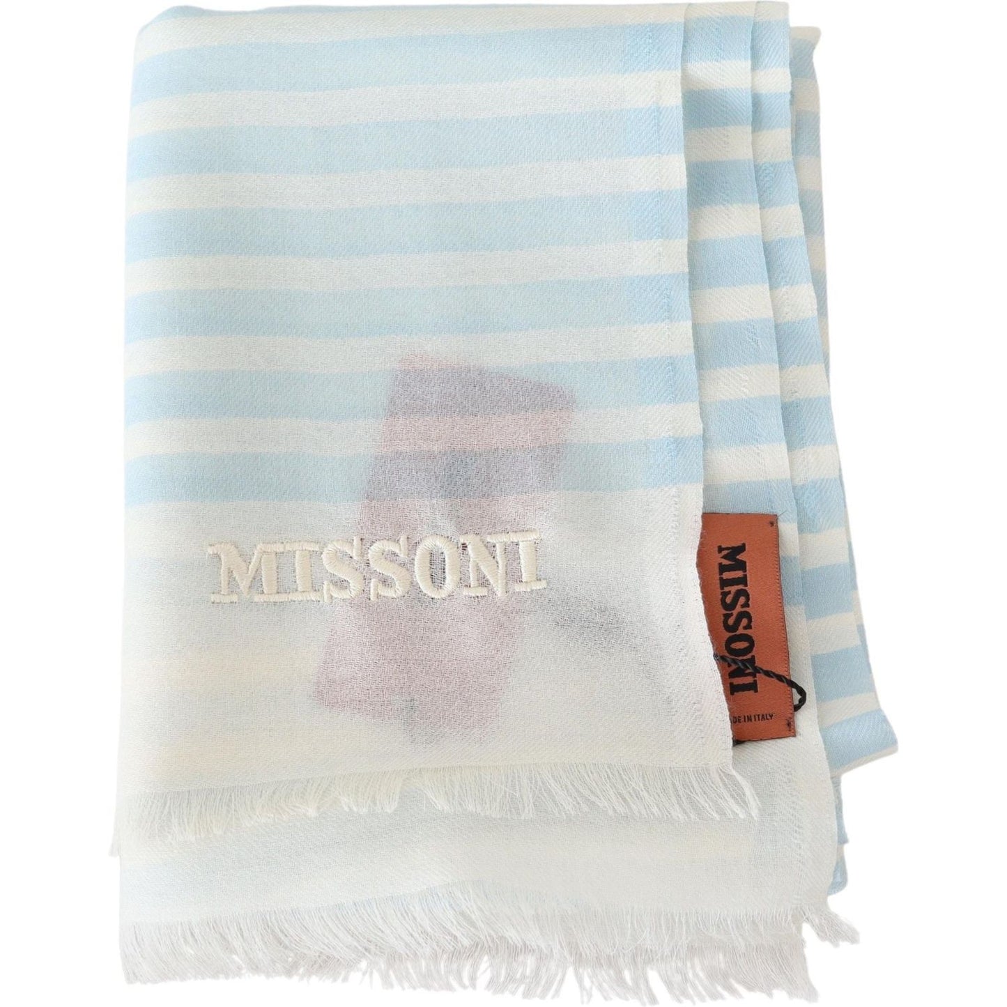 Missoni Blue White Lined Cashmere Unisex Wrap Scarf MS2061