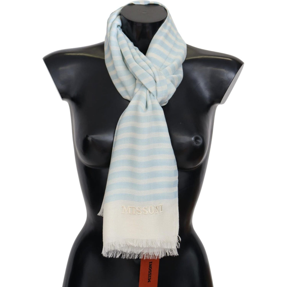 Missoni Blue White Lined Cashmere Unisex Wrap Scarf MS2061