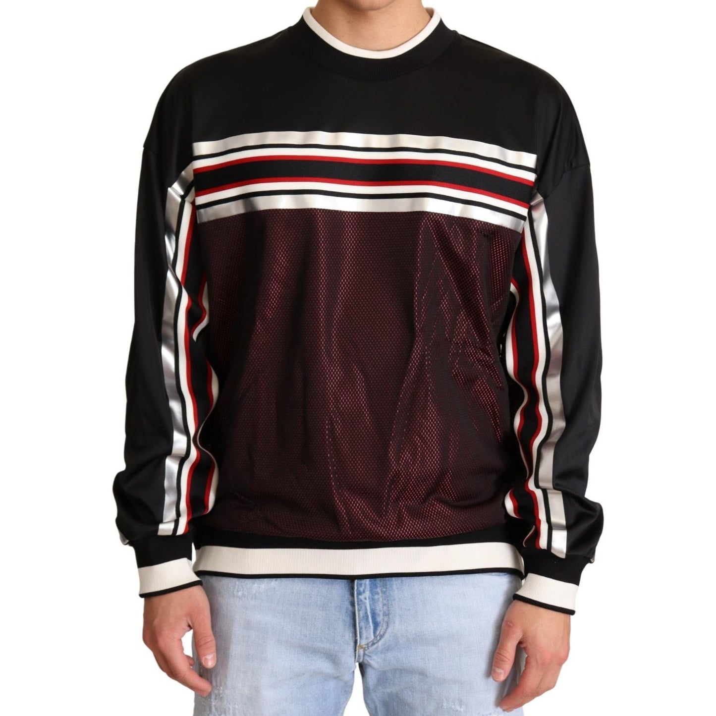 Dolce & Gabbana Black Red Mesh Sport Pullover Crewneck Sweater TSH6395-48
