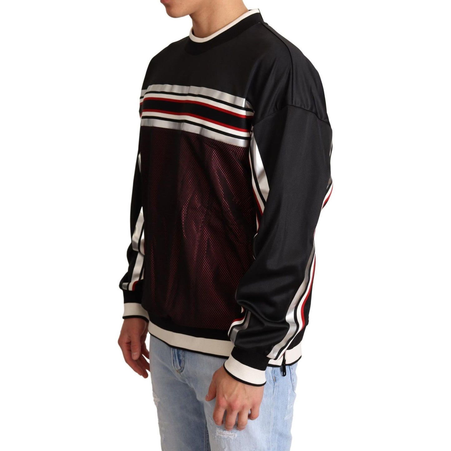 Dolce & Gabbana Black Red Mesh Sport Pullover Crewneck Sweater TSH6395-48