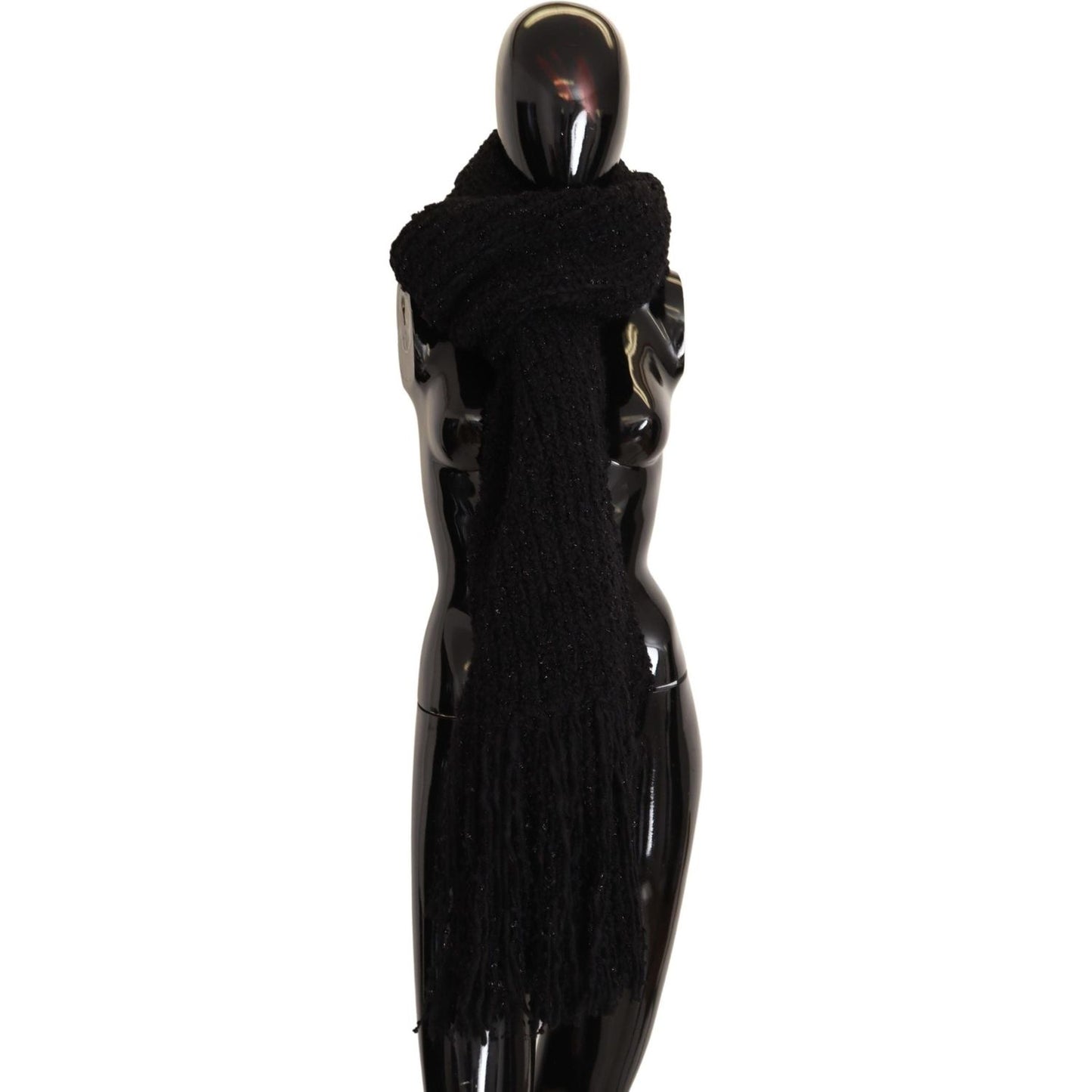 Dolce & Gabbana Black Virgin Wool Knitted Wrap Shawl Scarf MS2316 BG